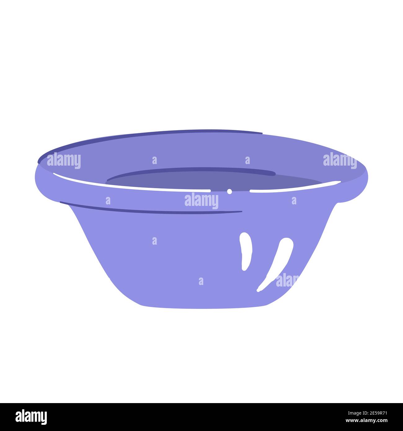 Plastic basin for water - isolated vector illustration. Lilac tub in hand drawn style, for laundry, cleaning, washing dishes or bathe - single clipart Stock Vector