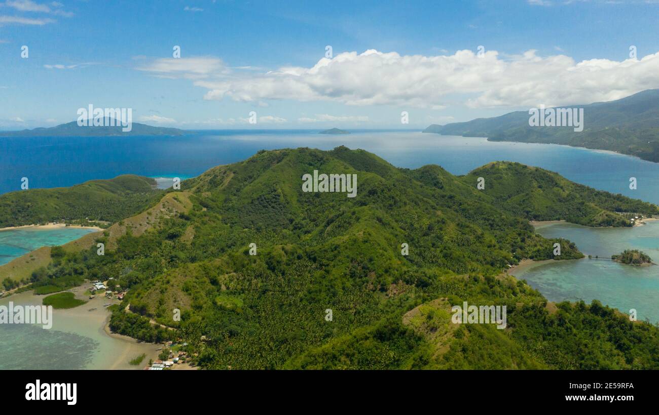 Aerial view of Sleeping dinosaur island of Mati Davao Oriental