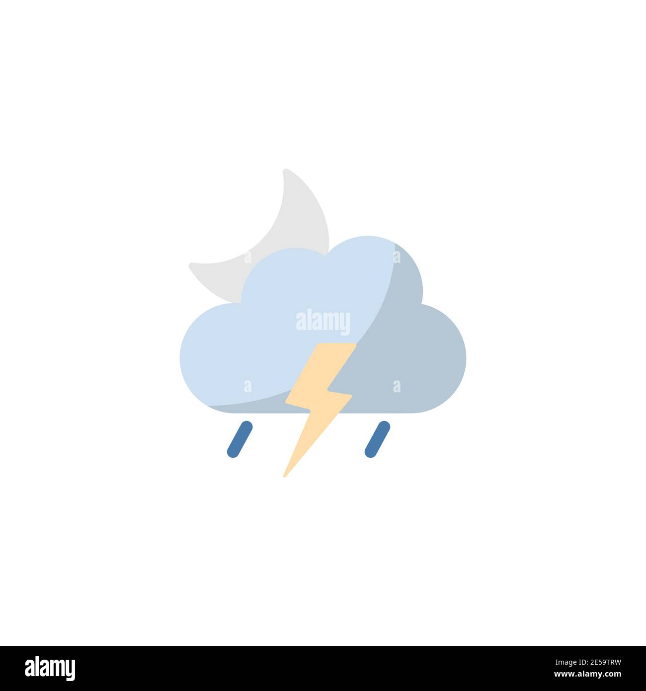 Storm, cloud and moon. Flat color icon. Isolated weather vector ...