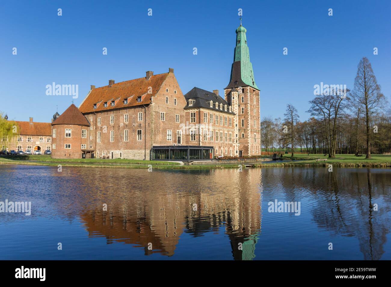 Castle Raesfeld with reflection in the water in Germany Stock Photo