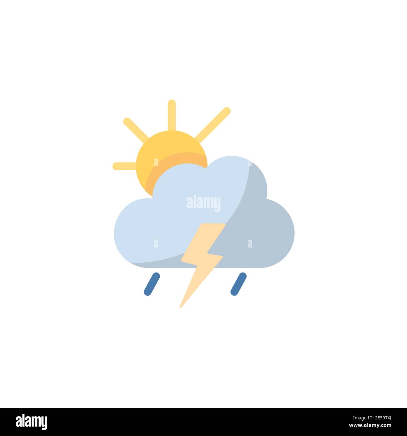 Storm, cloud and sun. Flat color icon. Isolated weather vector ...