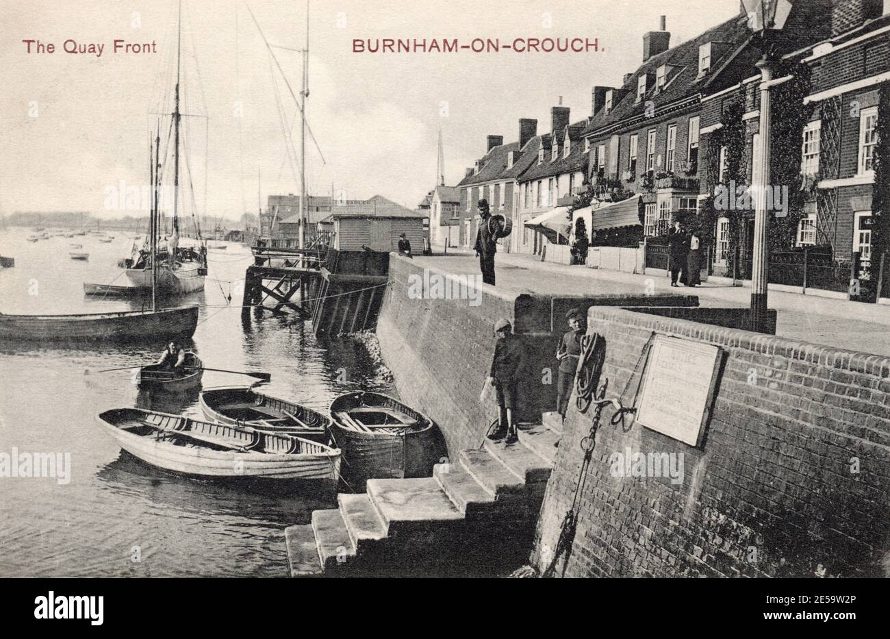 The Quay Front, Burnham-on-Crouch, Essex 1906. Originally produced as a Postcard in the early 1900's. High quality scan and restored from a postcard dated 18th October 1906 Stock Photo