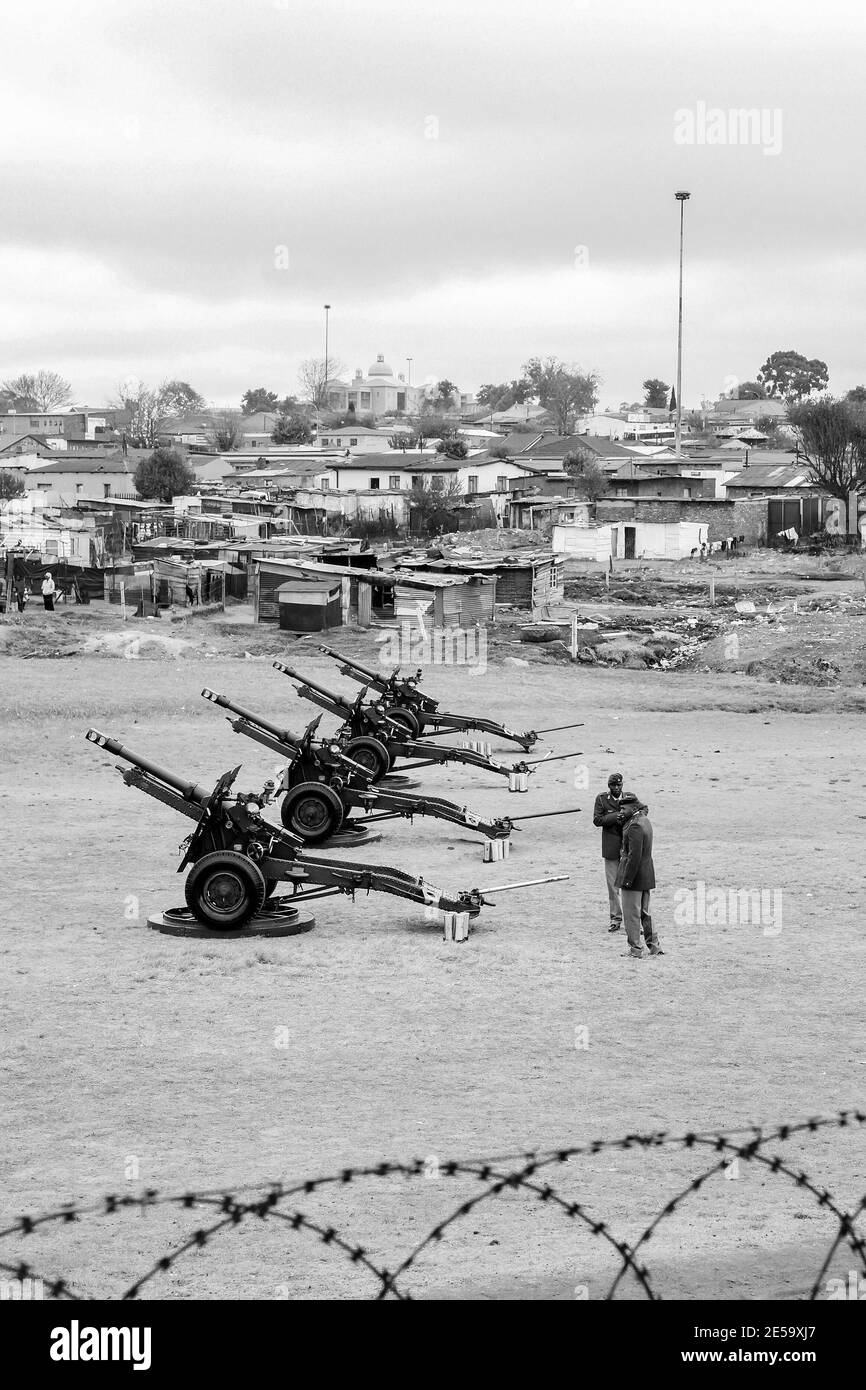 JOHANNESBURG, SOUTH AFRICA - Jan 05, 2021: Ermelo, South Africa - September 24 2011: Artillery Cannon Guns on display at local Township Stock Photo