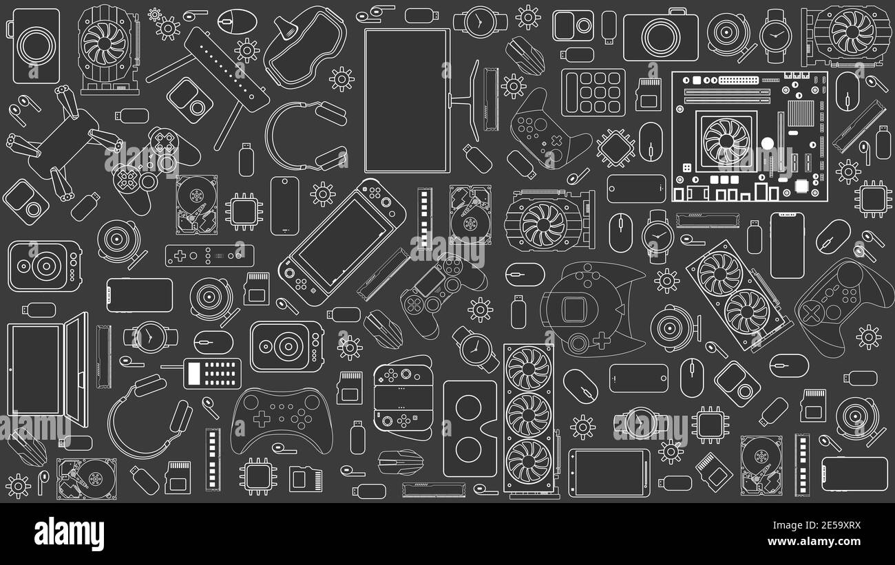 Gadgets and devices pattern collection Set of computer hardware
