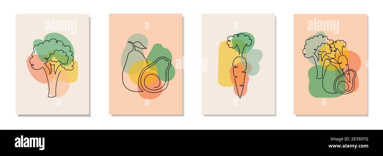 Set of vegetables in a hand drawn linear style. Stock Vector