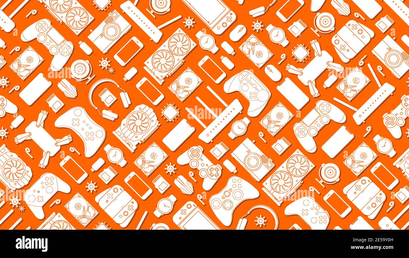 Gadgets and devices pattern collection Set of computer hardware