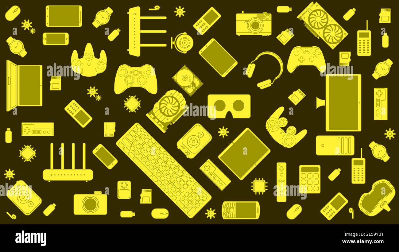 Gadgets and devices pattern collection Set of computer hardware