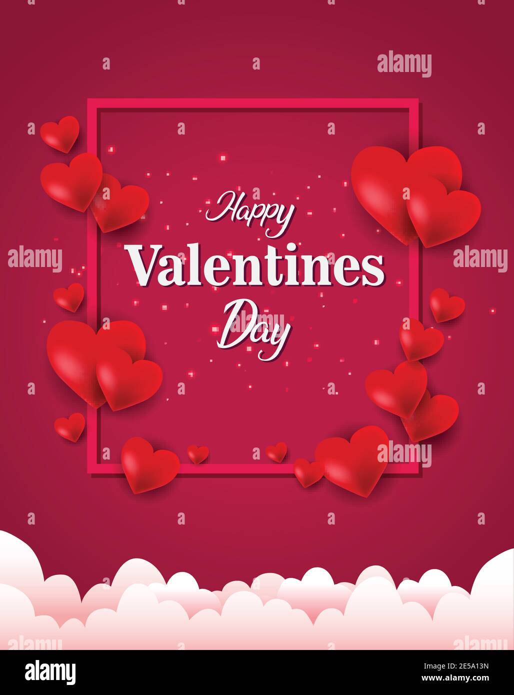 happy valentine's day poster red heart with frame. vector illustration ...