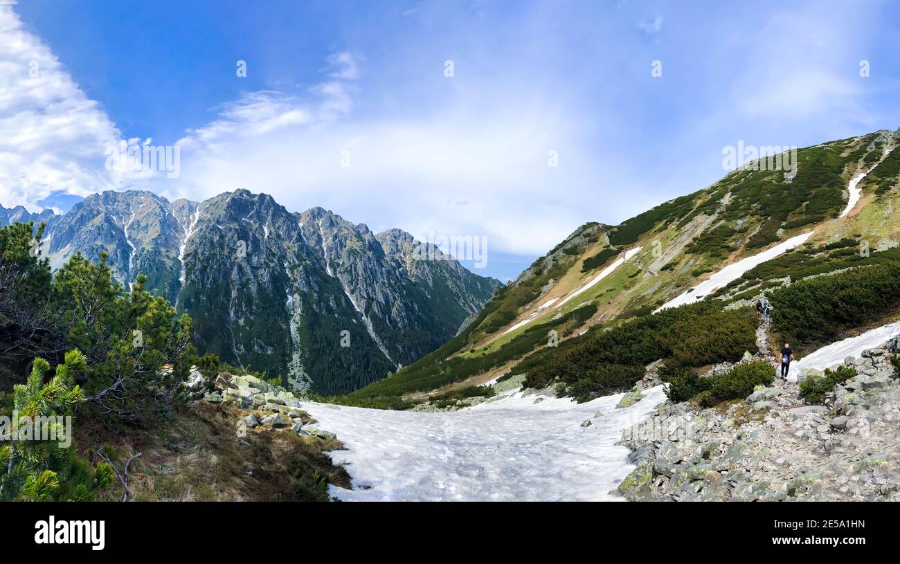 Scenic nature of the Tatra National Park, a picturesque valley and mountainscape in the background Stock Photo