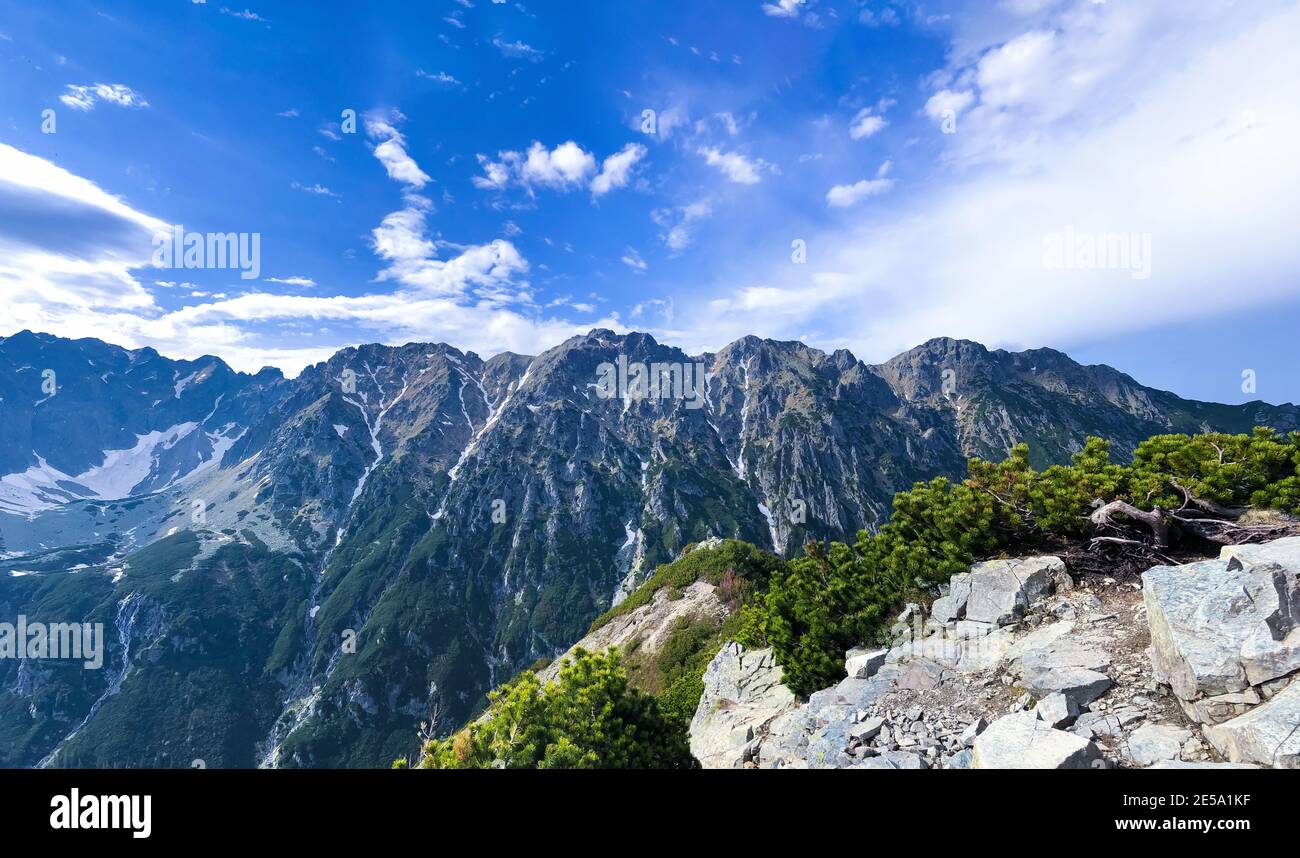 Picturesque mountain range in Tatra National Park under the scenic sky, Poland Stock Photo