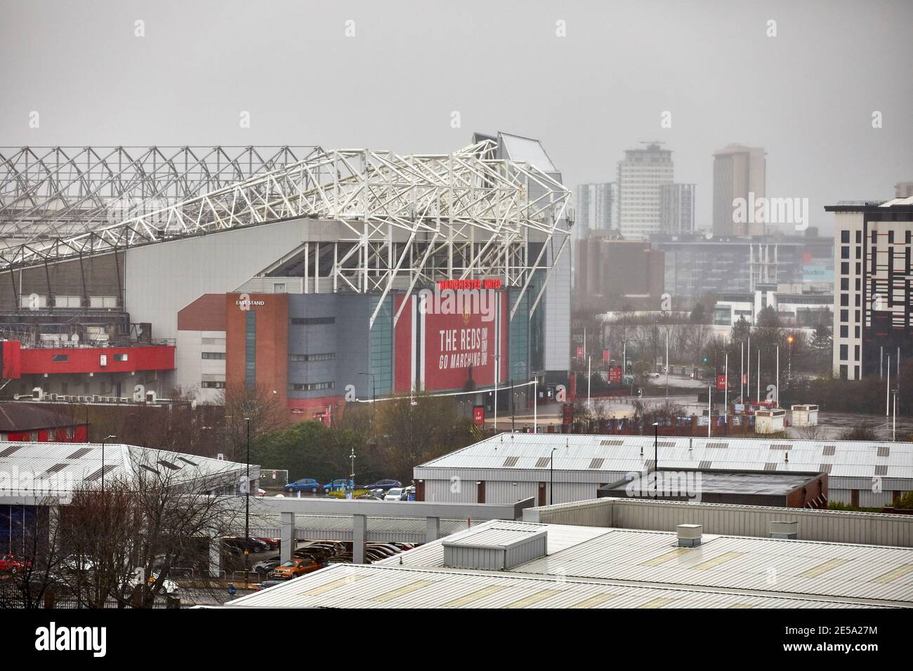 Manchester United Football Club Stadium Old Trafford Theatre of Dreams East Stand exterior Stock Photo