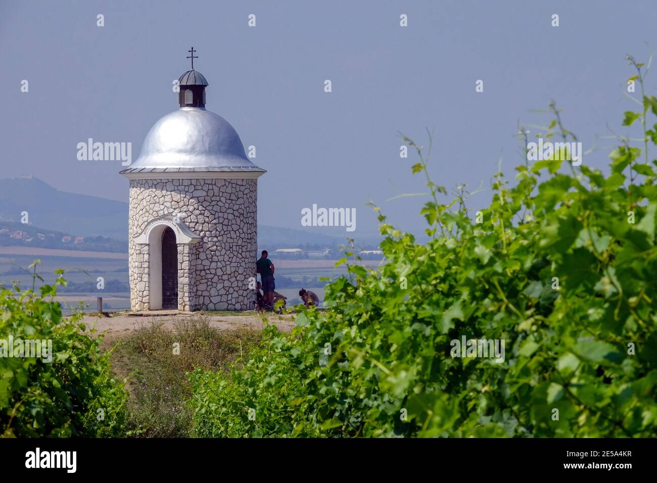 Chapel standing among vineyards, Rural scenery South Moravia Czech Republic Stock Photo