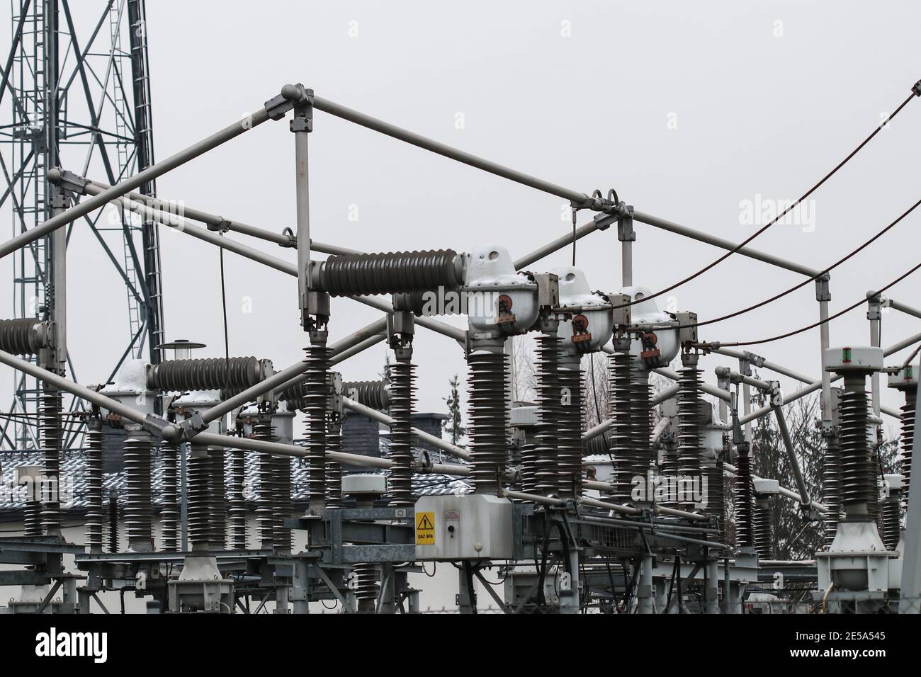 Details of 100 kV transformer power substation located in Poland Stock Photo