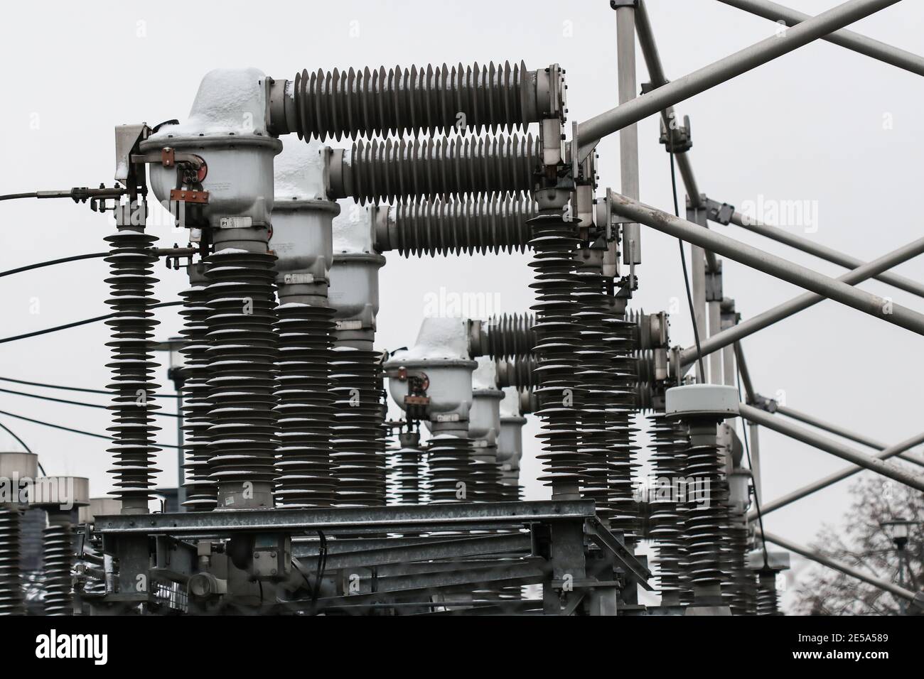Details of 100 kV transformer power substation located in Poland Stock Photo