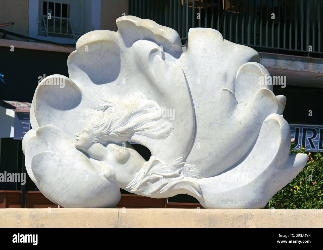 Cargese, sculpture at the harbour, France, Corsica, Calvi Stock Photo