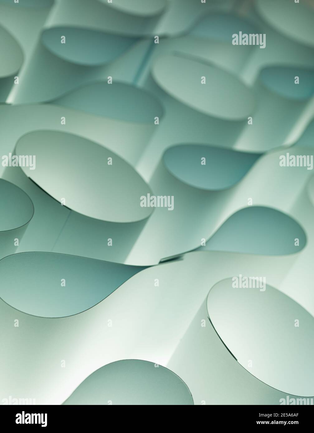 Futuristic abstract 3D background made of paper cylinders and droplets blue turquoise Stock Photo