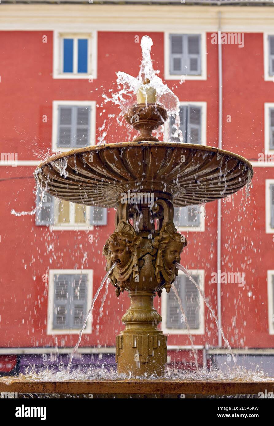 fountain in the town center, France, Corsica, Corte Stock Photo