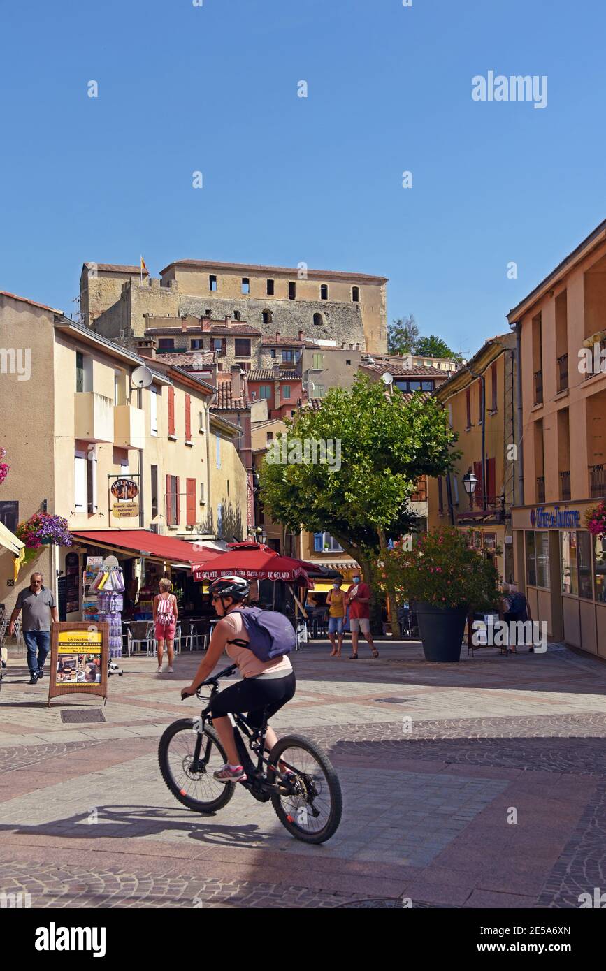 center of the village, on the top the old castle, France, Provence, Alpes de Haute Provence, Greoux-les-Bains Stock Photo