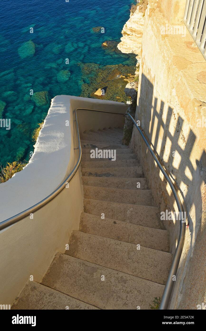 stairs of the king of Aragon to the sea, France, Corsica, Bonifacio Stock Photo