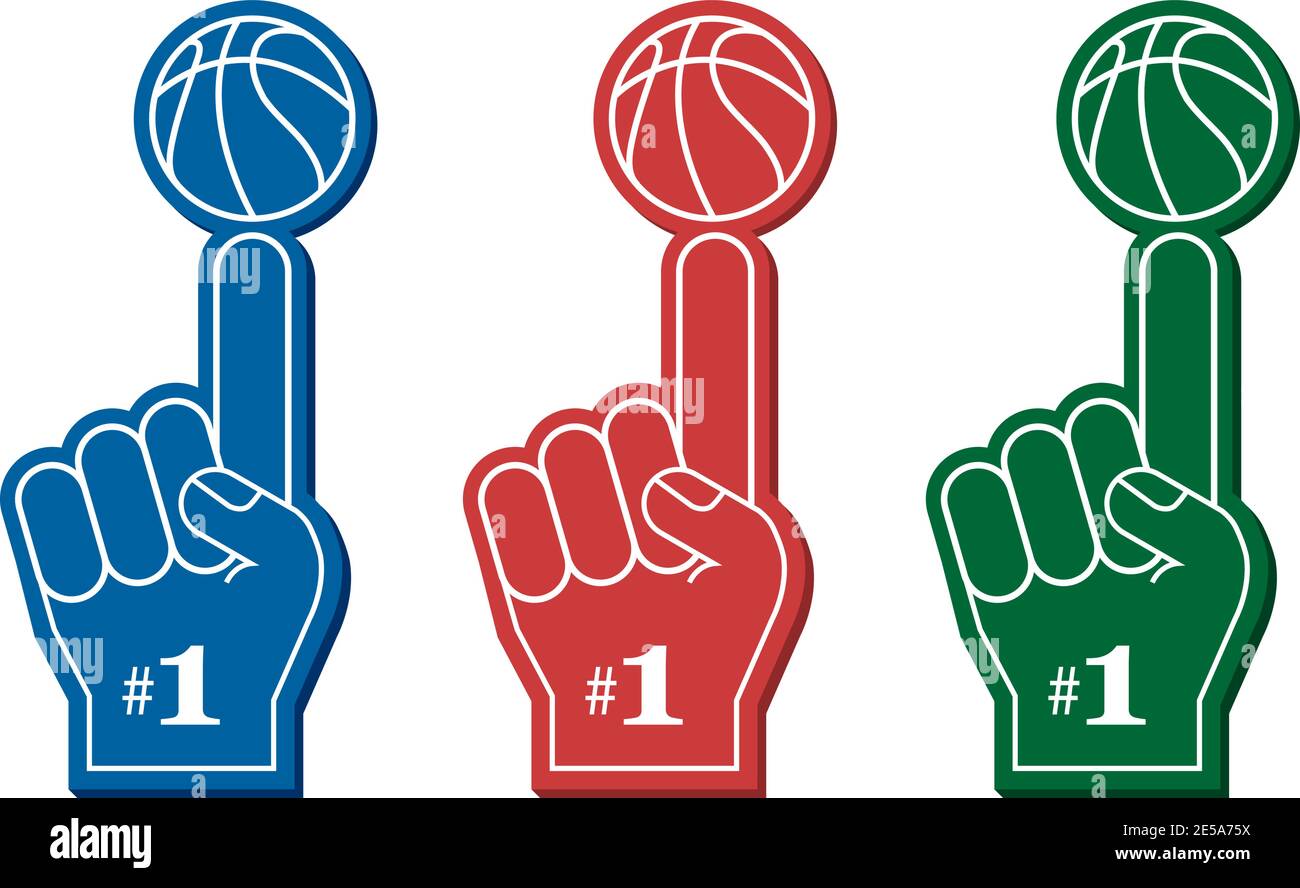Basketball fan, Number 1 fan. Red foam finger, vector illustration Stock Vector