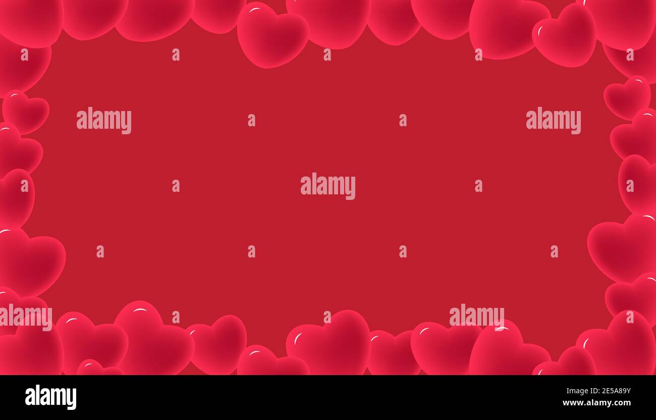 Realistic 3D Colorful Romantic Valentine Hearts in Red Background ...
