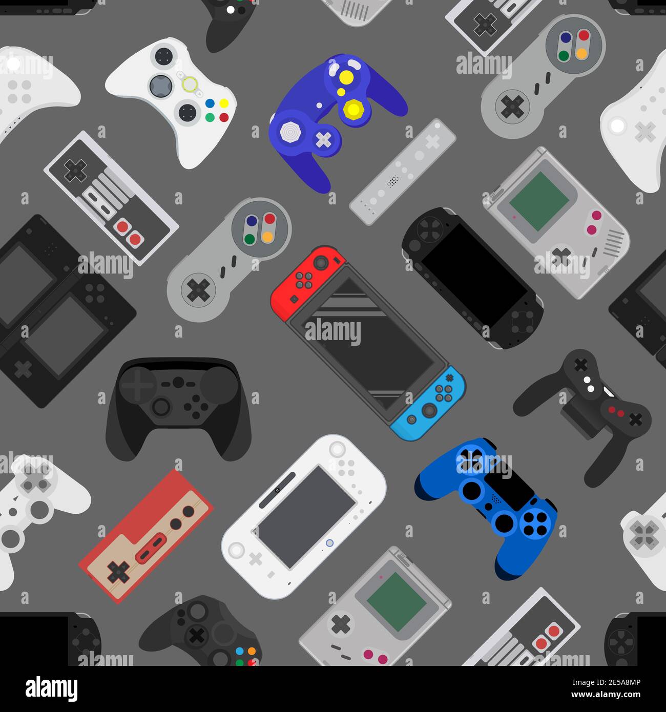 Video game controller gamepad background Gadgets and devices seamless pattern Stock Photo