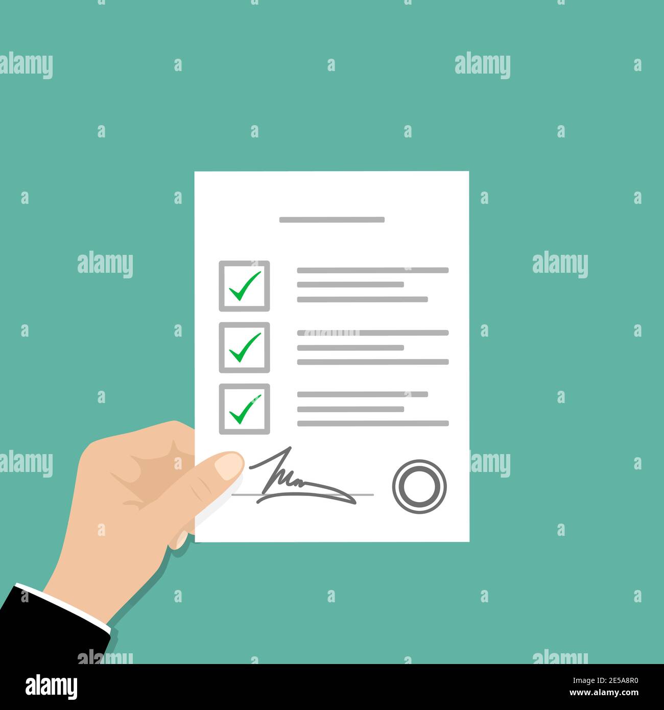 Hand holding contract. Document icon, Vector illustration Stock Vector