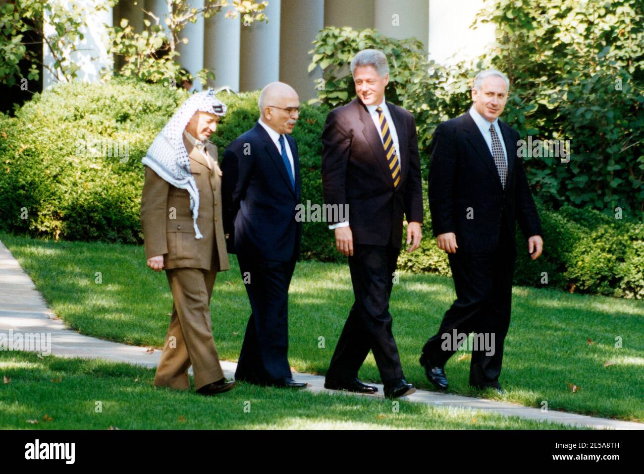 yasser arafat, king hussein, bill clinton, benjamin netanyahu Stock Photo
