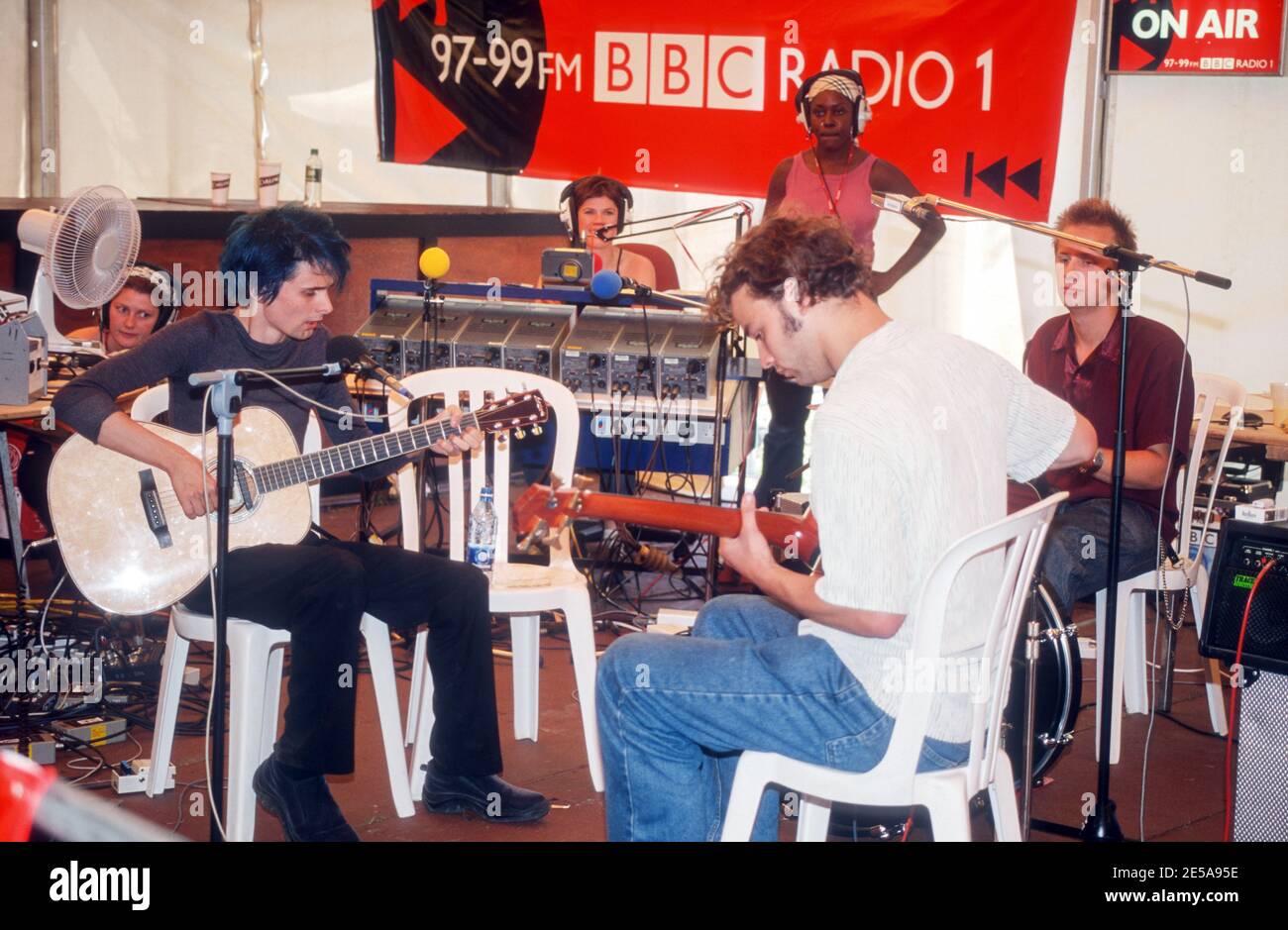 Muse performing for BBC Radio 1 backstage at the Reading Festival 2000, Reading , England, United Kingdom. Stock Photo