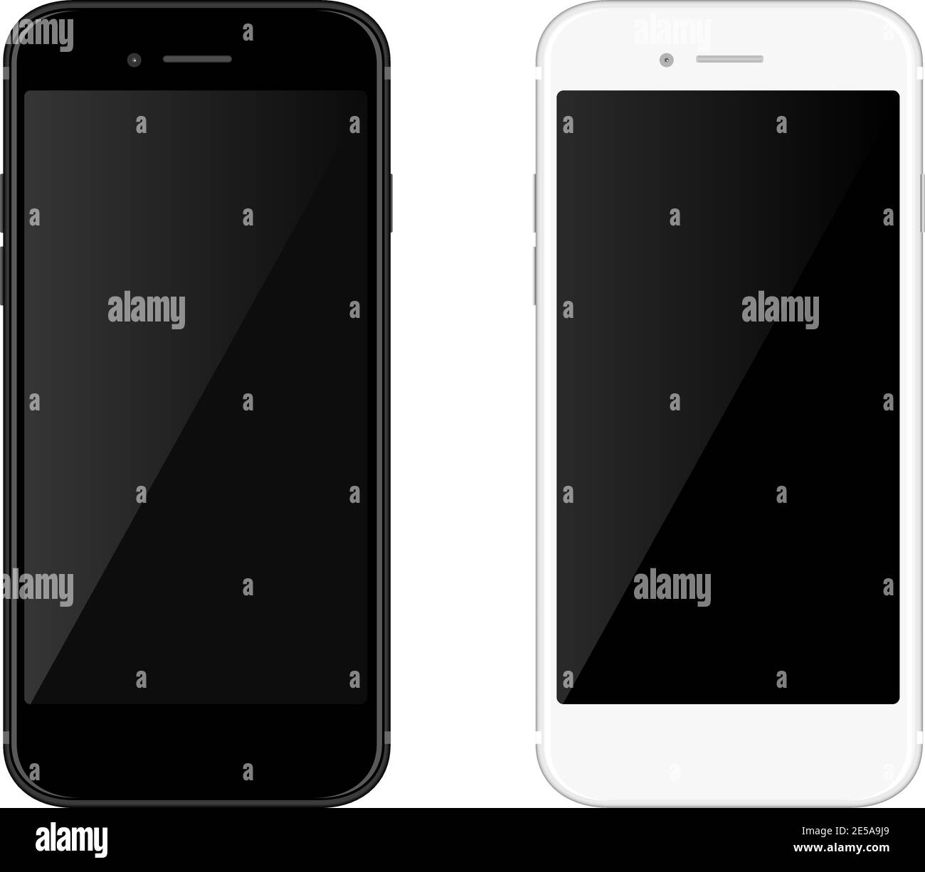 Realistic black and white mobil phone smartphone on blanck background
