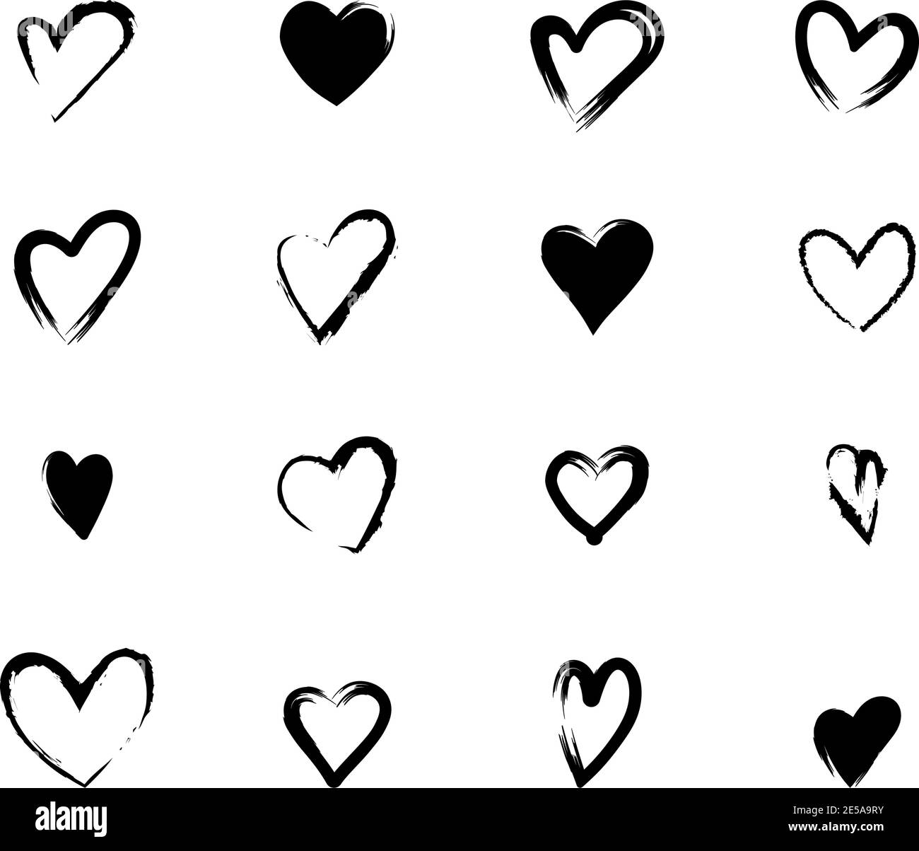 Set of Black hearts of different shapes hand drawn Stock Vector Image