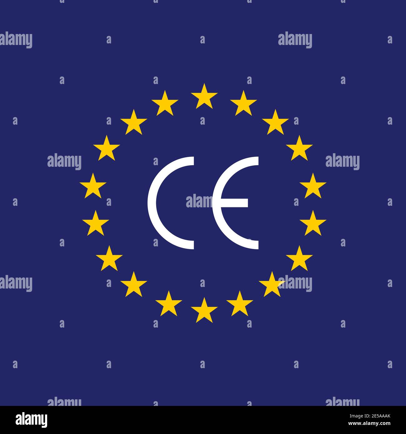 Vector CE mark, Vector CE symbol on flag Europe Stock Vector