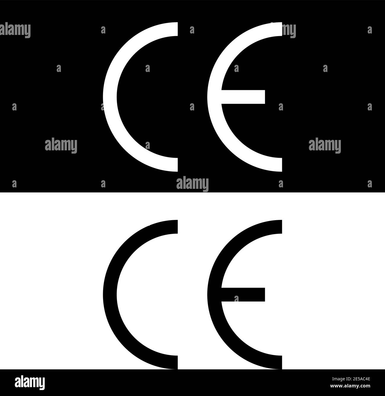 Vector CE mark, Vector CE symbol on black and white backgrounds Stock Vector