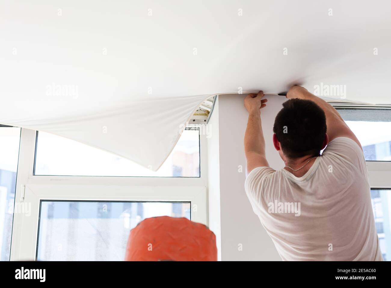 Installation of stretch ceiling. Niche for stretch ceiling. Stretch