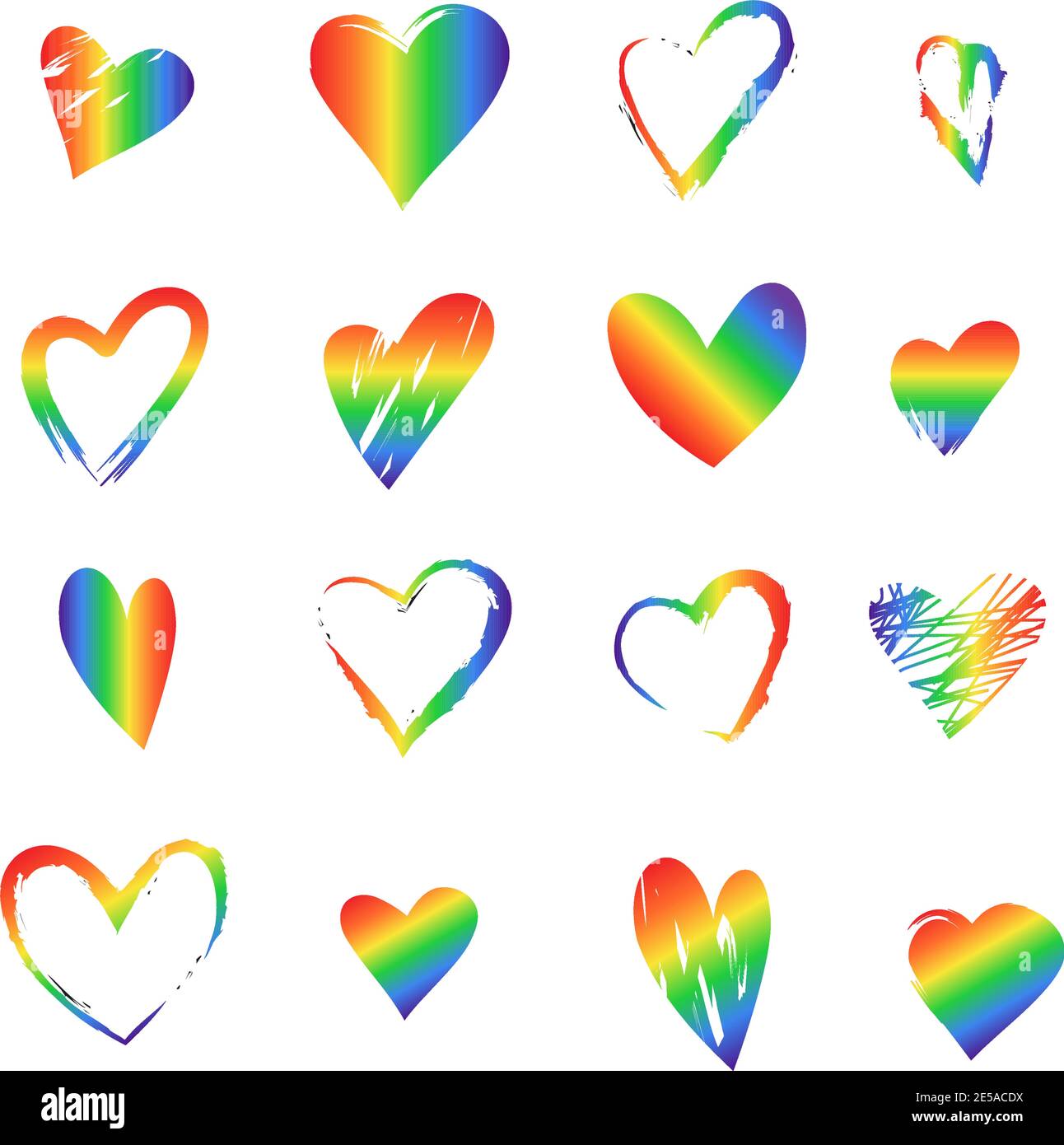 Set of rainbow hearts of different shapes hand drawn Stock Vector Image ...