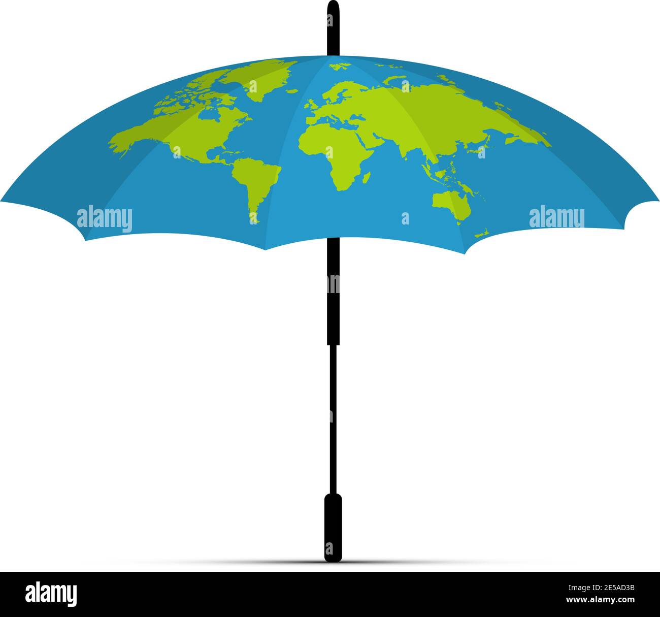 Blue umbrella icon. The Drawing of the earth on the umbrella. Vector