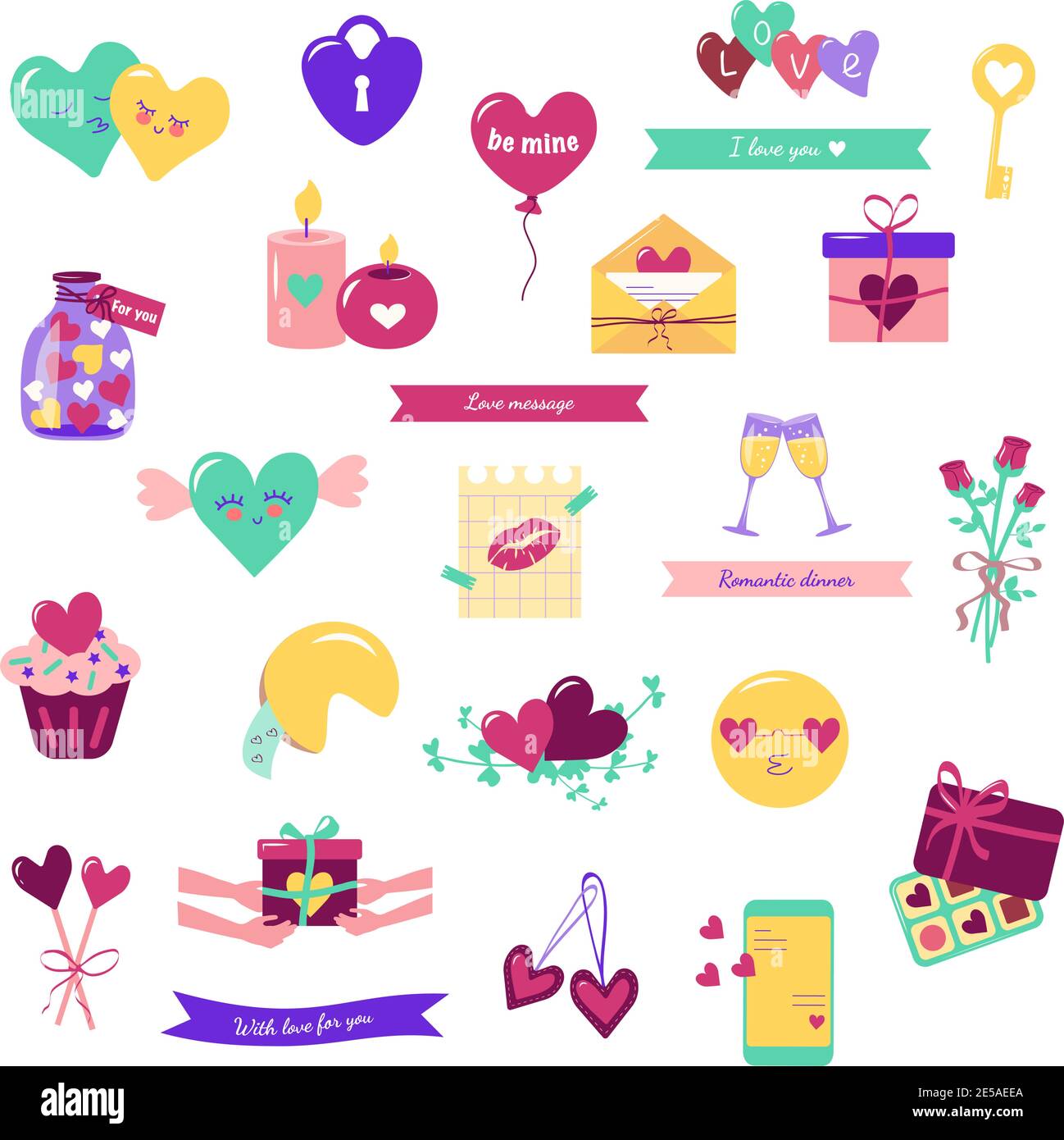 Set of bright neon icons for valentine day Stock Vector