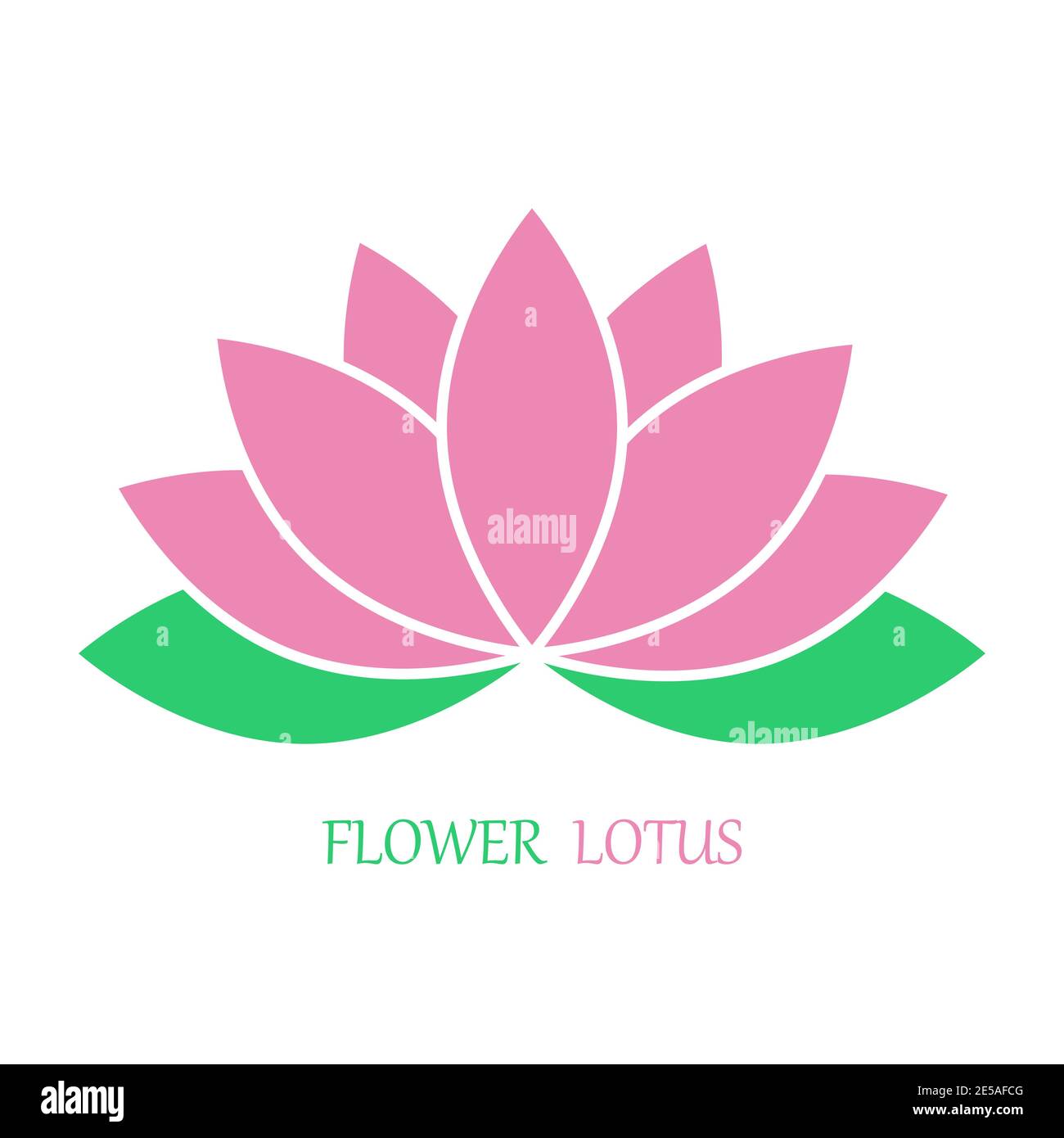 Flower lotus in flat style, pink and green color. Vector icon. eps 10 ...
