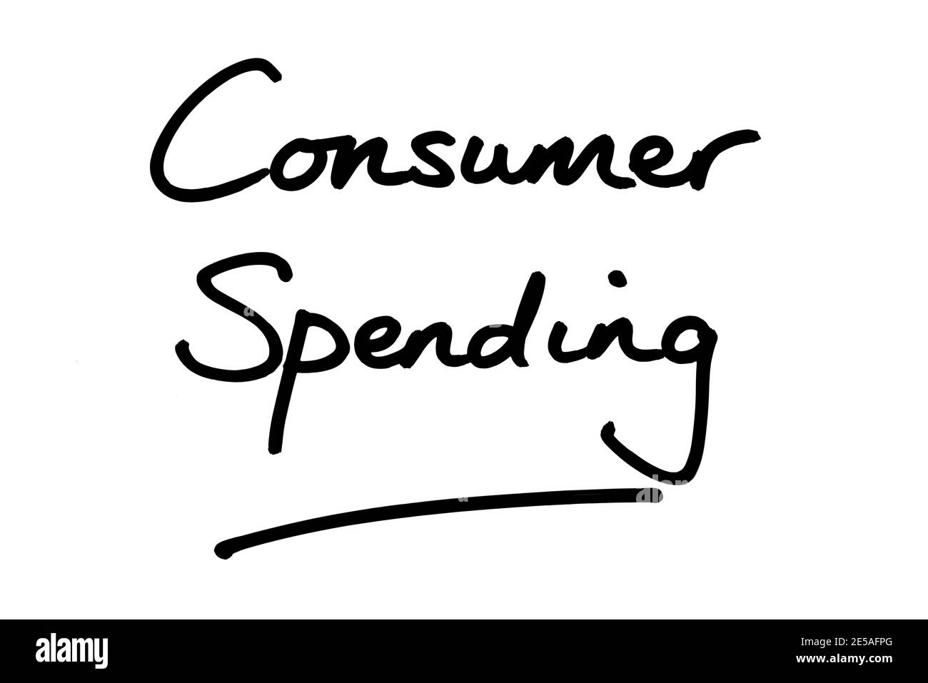 Consumer Spending, handwritten on a white background. Stock Photo