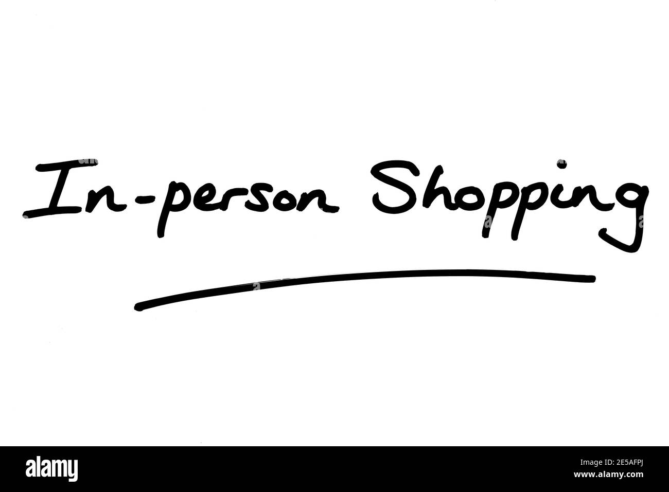 In-Person Shopping, handwritten on a white background. Stock Photo