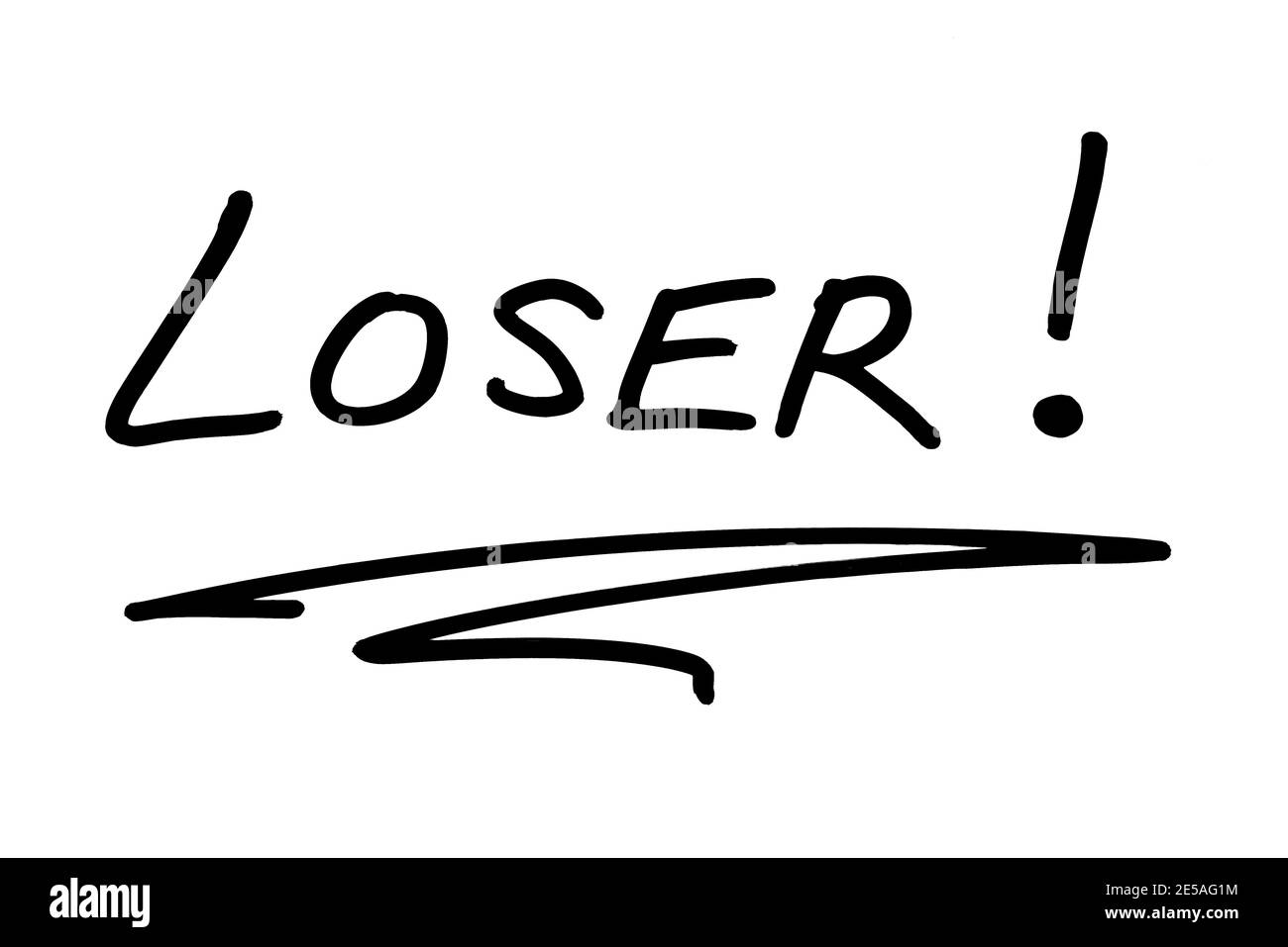 The word LOSER! handwritten on a white background. Stock Photo