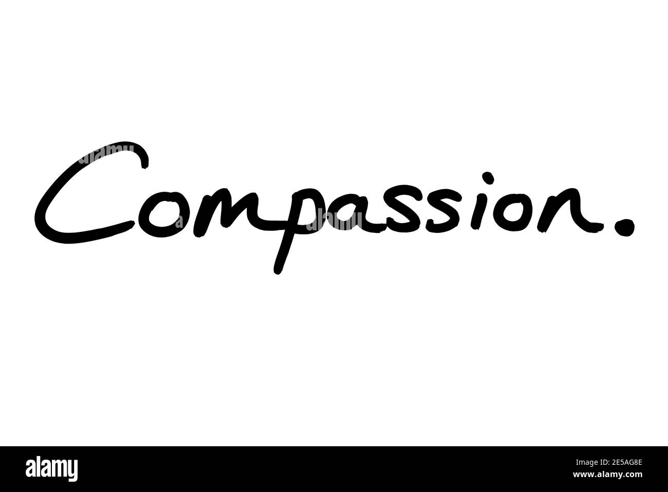 The word Compassion, handwritten on a white background. Stock Photo