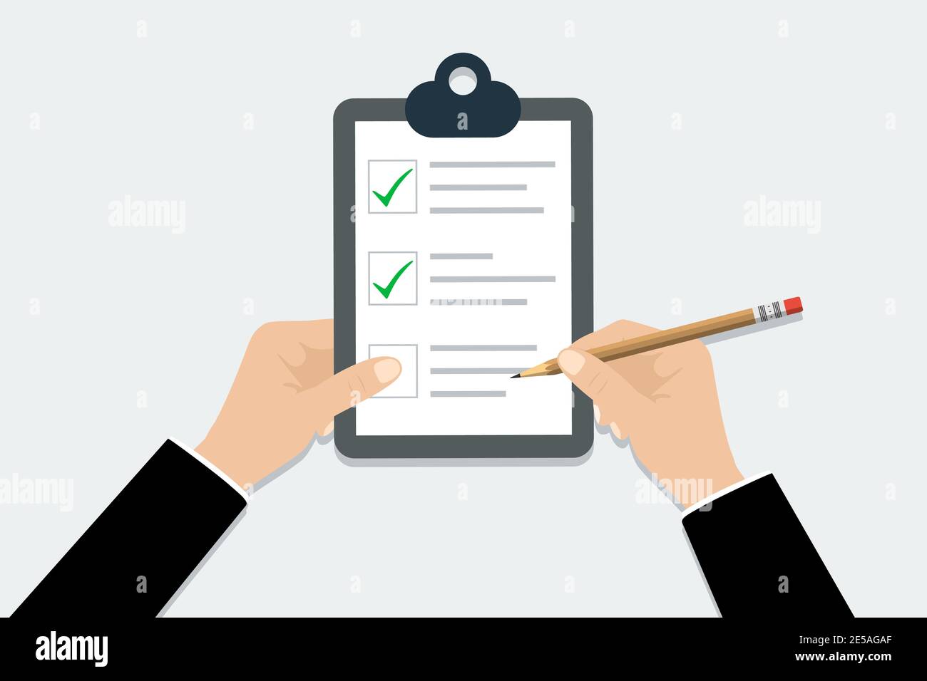 Checklist - vector illustration. Hand holding clipboard checklist with ...