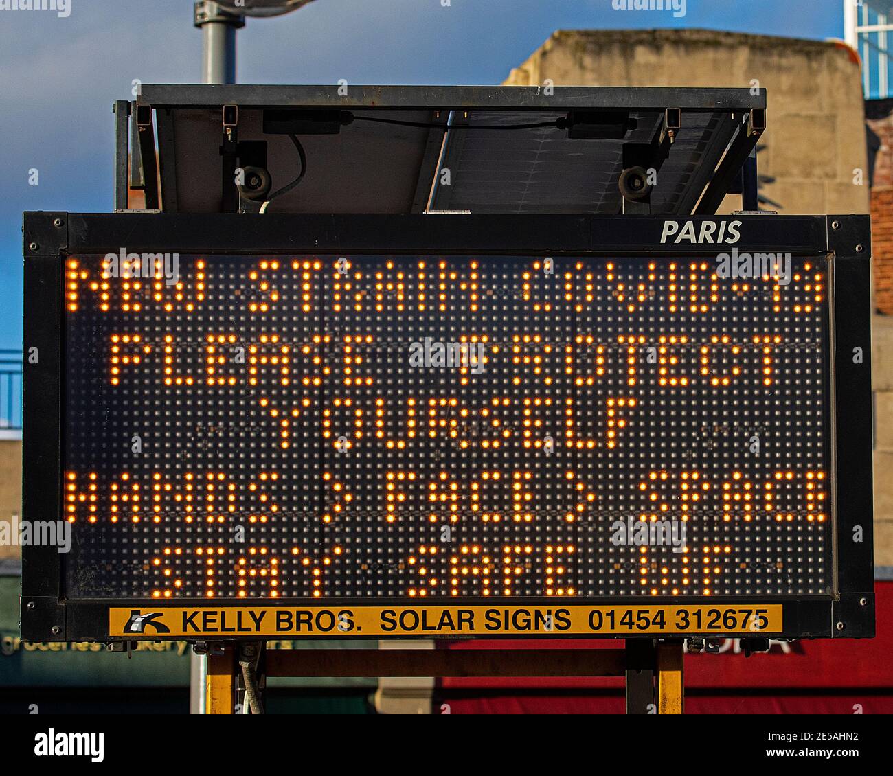 London, UK - January 24th 2021: A sign in the town of Chingford in London, reminding the public about the new strain of COVID-19 and to stay safe. Stock Photo