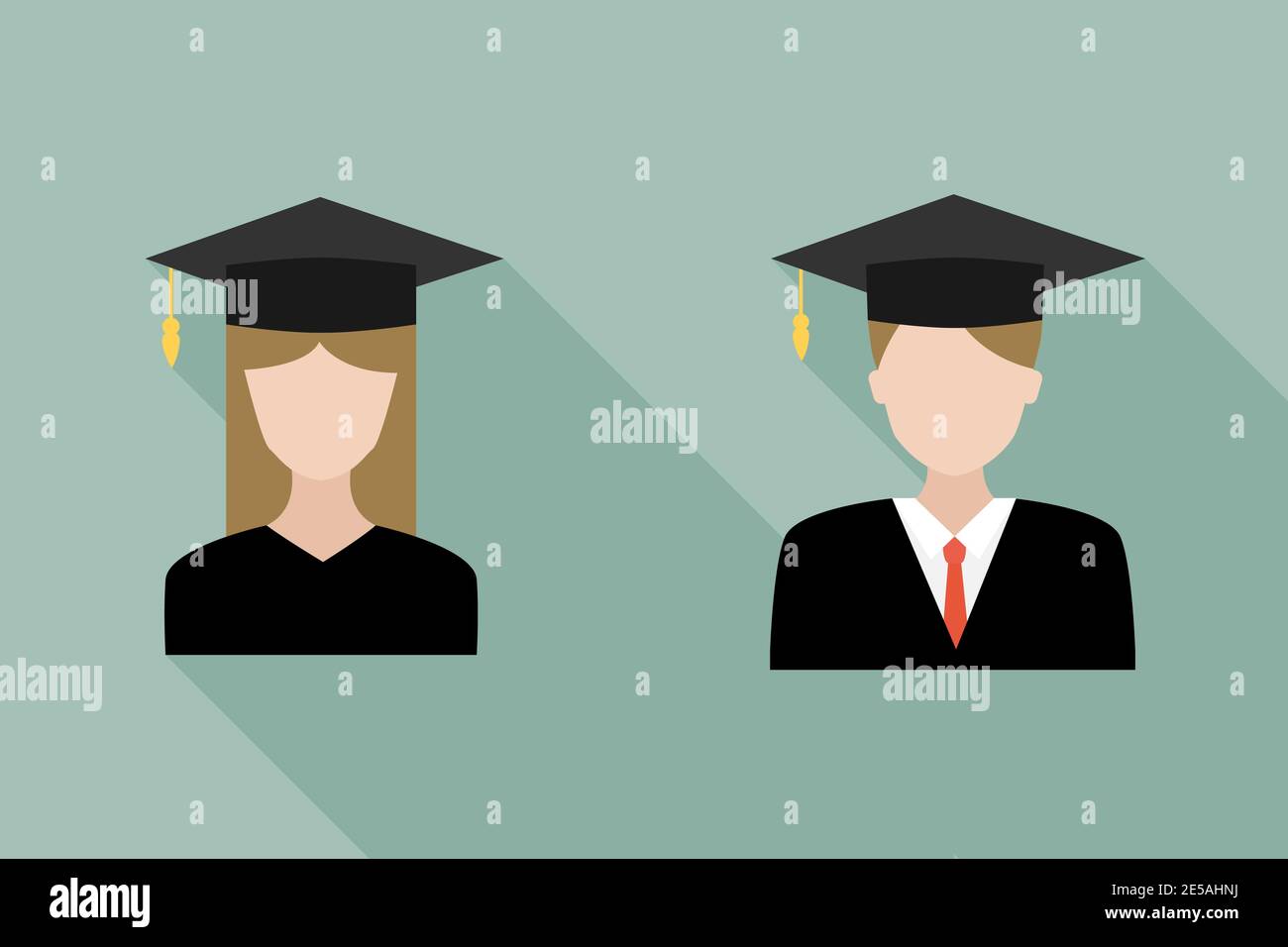 students vector icons with shadow in flat design. Eps10 Stock Vector