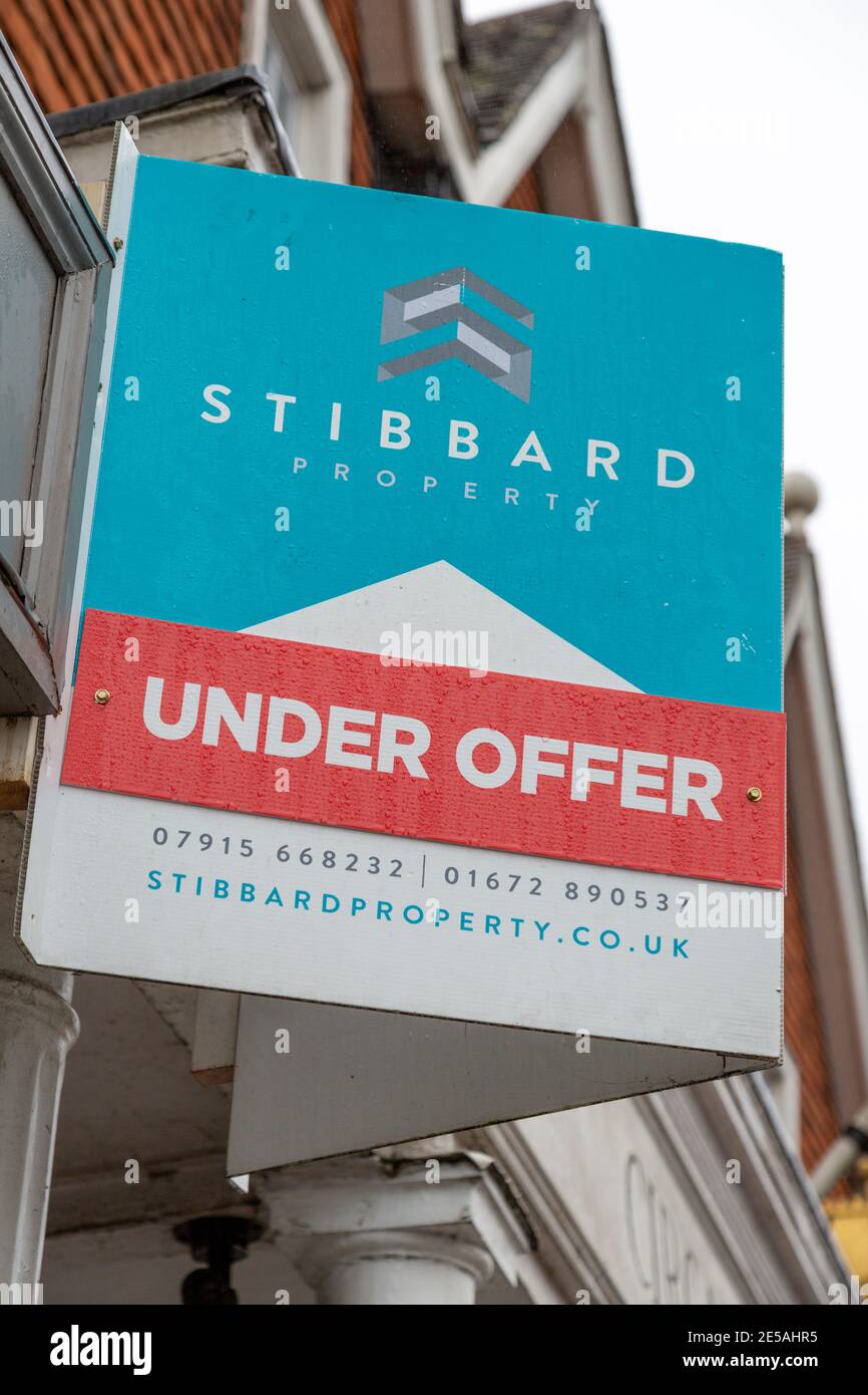Stibbard property Under Offer estate agency sign, Marlborough, Wiltshire, England, UK Stock Photo