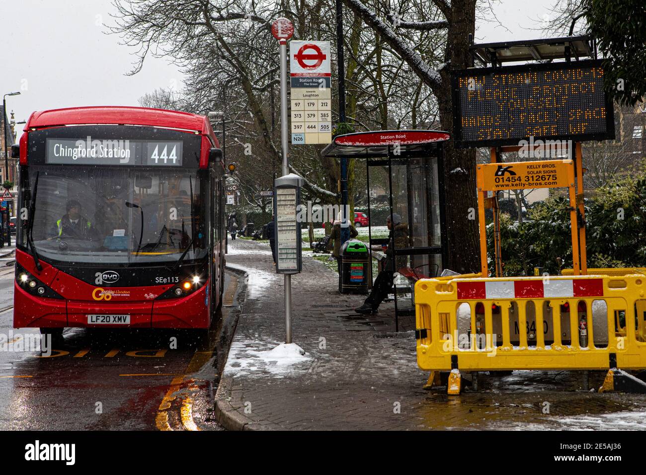 London, UK - January 24th 2021: A public information sign on Station Road in Chingford, London, reminding people about the new strain of Covid-19 and Stock Photo
