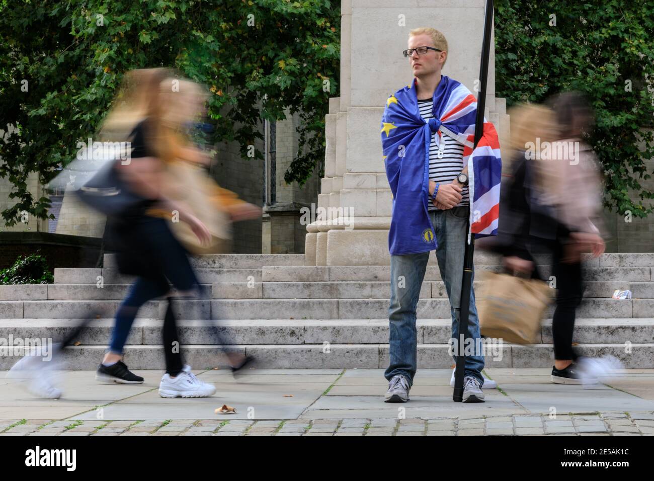 Anti Brexit protester with EU flag in Westminster, London, UK Stock Photo