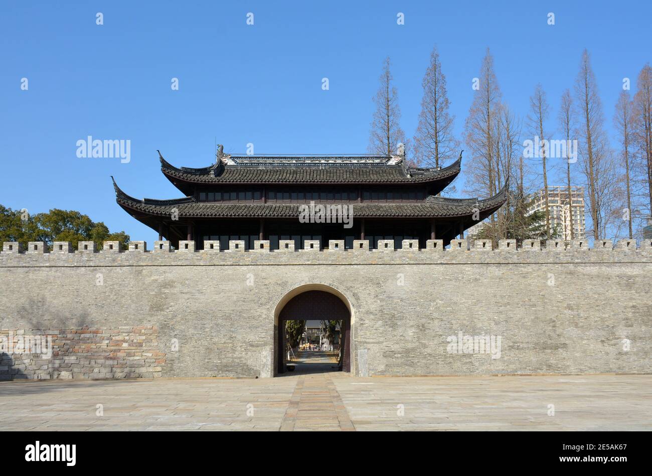 Zicheng, oldest and original watchtower in Jiaxing, Zhejiang. Dates back to Tang dynasty.Currently under renovation Jan 2021 Stock Photo