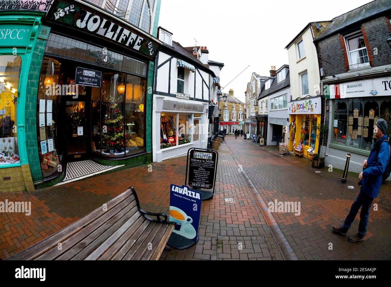 Fisheye,lens,view,of, Cowes High Street,Isle of Wight,England,UK, Stock Photo